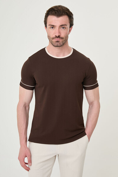 Mcr Plain Slim Fit Crew Neck Short Sleeve Men's T-Shirt Brown - 36891.26Y