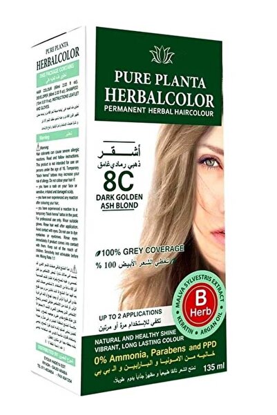 PURE PLANTA Pure Planta Permanent Herbal Hair Color 8C Dark Ash Golden Blonde...