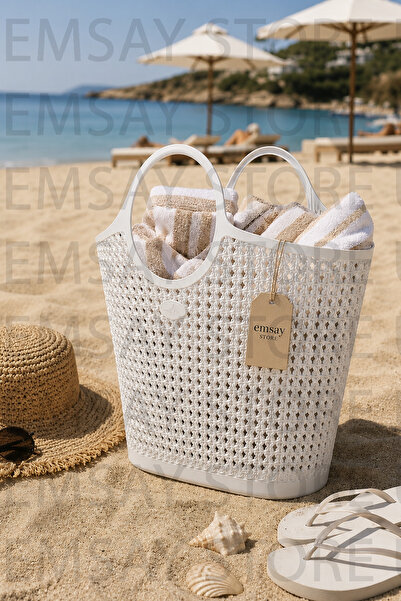 Emsay Store Women's Oversized Beach Bag – Straw-Looking White Beach Basket, S...