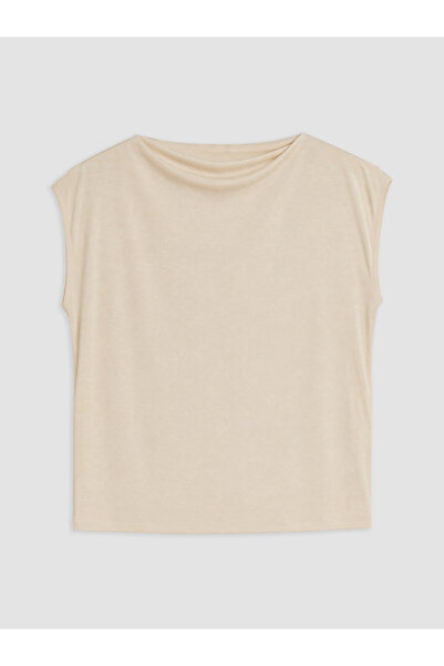 LC Waikiki Beige Plus Size Boat Neck Soft Touch T-Shirt
