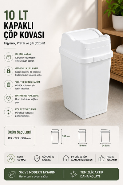 Virela Home 10 Lt Swinging Lid Trash Can Lockable Lid Mini Trash Bin Kitchen ...