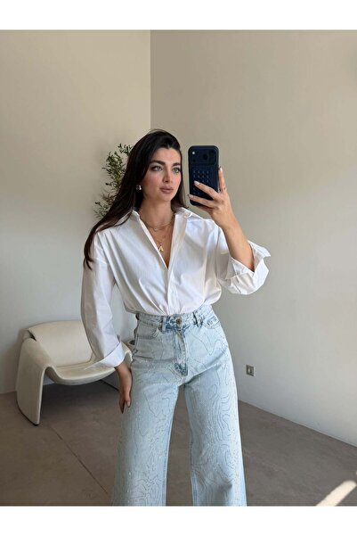 Bade Butik Ecru Oversize Basic Poplin Shirt