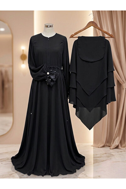 Generic Brand Medina Silk 3-Piece Hijab Set - Abaya with Pearl Detailed Cuffs...