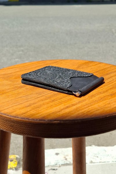 MAT Deri Black Shawl Patterned Card Holder & Wallet with Money Clip Vintage Gift Wallet