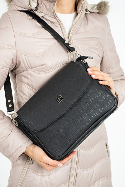 Just Polo Women's Black Hand and Shoulder Bag with Logo Print and Adjustable ...