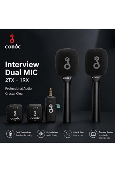 candc Dual Wireless Interview Microphone 2TX + 1RX – Portable Plug & Play Mic...