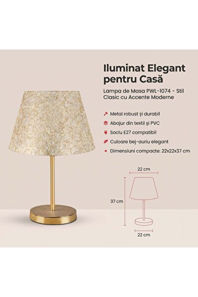 Adore Lampa de Masa PWL-1074, bej-auriu, D22x37 cm - Bej