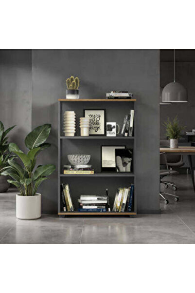 Adore Biblioteca Rio Mini, 3 rafturi, Alb - Nuc - Antracit, 72x109x34 cm