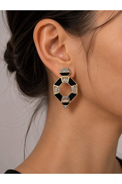 By Zeyna Aksesuar Premium Geometric Stone Women's Earrings