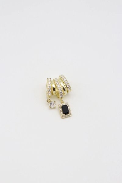 Bade Jewelry Vip Gold Siyah Kare Taş Detaylı Modern Tasarım Kararmaz Çelik Ch...