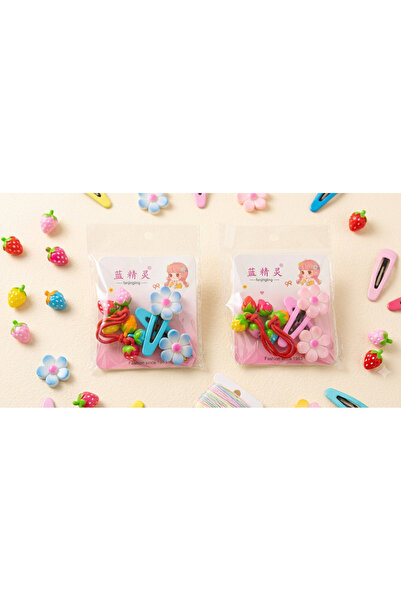 Renkli kids Flower and Strawberry Figured Rubber Bands and Side Buckles Set of 2