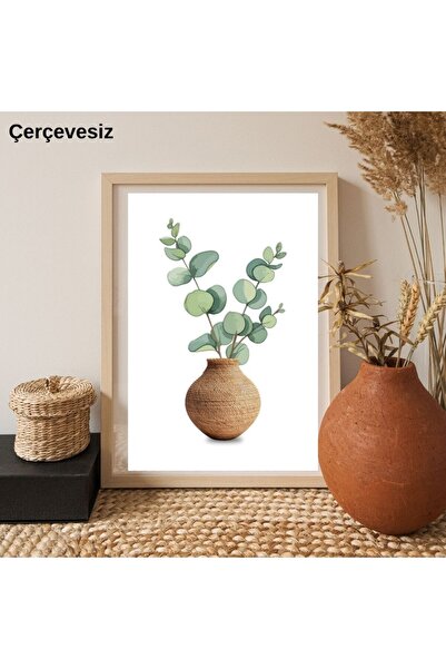 Seçkin Trend Çerçevesiz Tekli Modern Duvar Tablosu, Vazo Okaliptüs poster, Banyo, salon, Ofis, Kafe, Otel