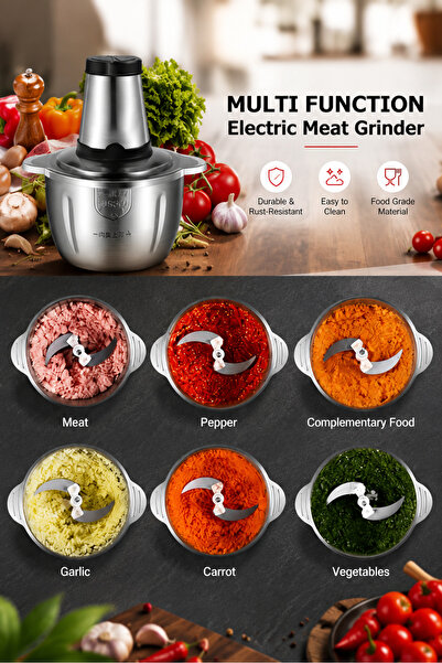 OASIS MART Electric Meat Chopper & Food Processor 2L – Stainless Steel Bowl,2-Speed Food Chopper for Meat, Vegetables, Fruits