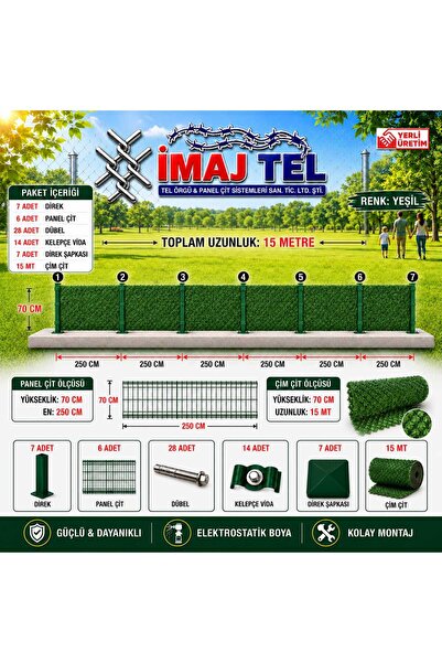 İMAJ TEL ÖRGÜ VE PANEL ÇİT SİSTEMLERİ Panel Çit Duvar Üzeri Yeşil 70 cm Yükse...