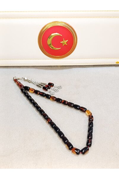 HALİL KOÇAK سبحة من حجر العنبر الناري، مصنوعة يدويًا بتقنية القطع الكبسولي