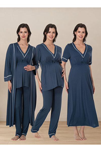 ByLohusa Pregnancy and Postpartum Period Cotton Set 4 Pieces Effortt - Indigo