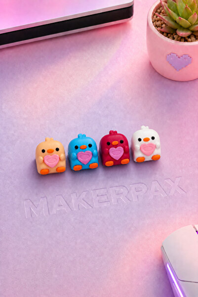 Makerpax Sevimli Penguen Figürlü Keycaps 4'lü Set - Cherry MX Uyumlu Mekanik Klavye Tuş Takımı