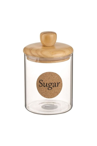 OEM Recipient pentru zahăr din sticlă, cu capac din lemn, 700ml, design moder...