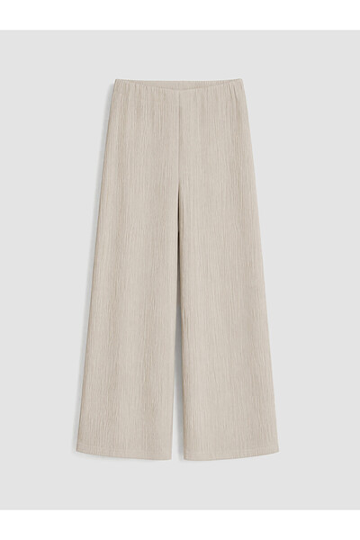 LC Waikiki Lcw Comfort Beige Women's Elastic Waist Textured Trousers
