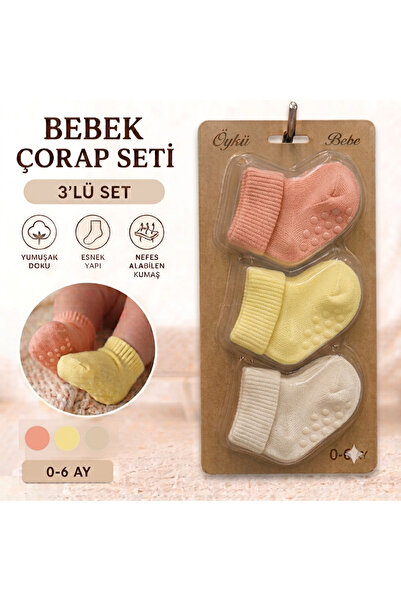1ÖYKÜ BEBE Pamuklu Yenidoğan Bebek Çorabı 3’lü Set
