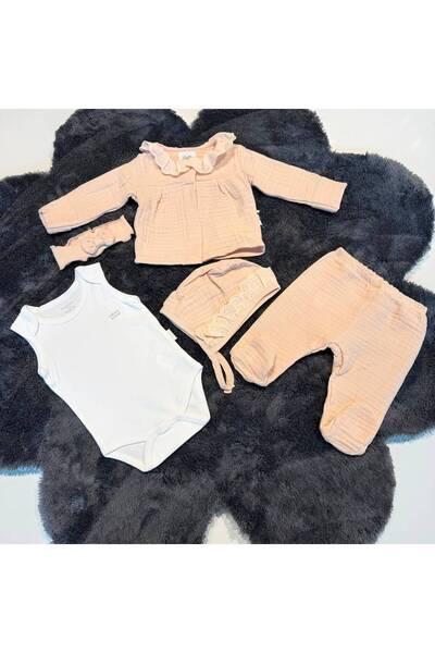 andywawa Girl's 5-Piece Muslin Set - 100% Natural Cotton - Salmon