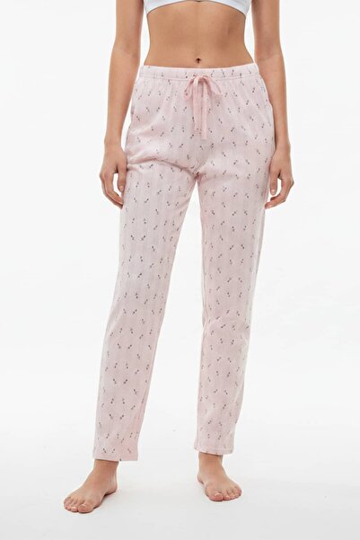 girlstop Kadın Pamuklu Pointelle Bağcıklı Uzun Pijama Altı