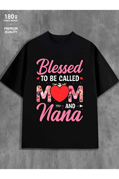 2mcup تي شيرت رجالي بتصميم 'Mom Nana Blessed'، 100% قطن، 180 جرام، أسود، بأكم...