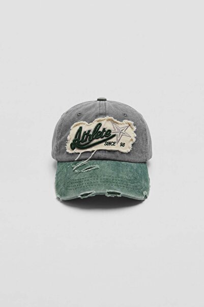 ablukaonline Unisex Vintage Washed Athlete Hat with Embroidery Detail in Gray