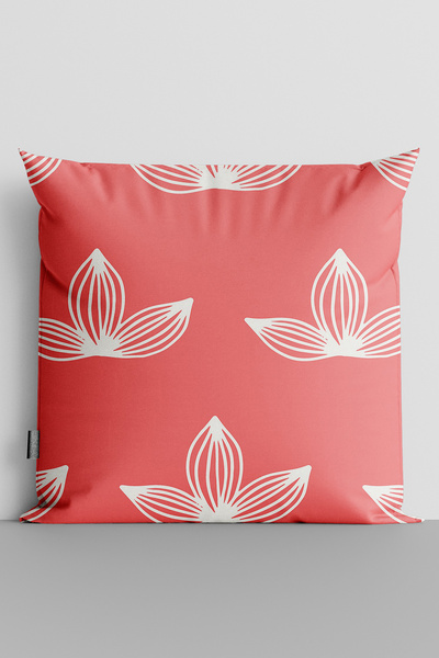 TicaretJet White Motif Double Sided Digital Printed Throw Pillow Cover