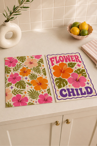 milroma Flower Child Colorful Floral Pattern Pastel Bohemian Kitchen Modern R...