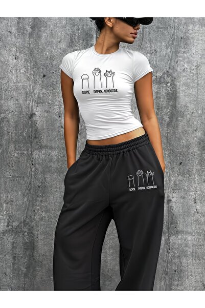 darkopia Women's Rock Pati Printed Baby Tee Combed Cotton Crop Top and Sweatp...