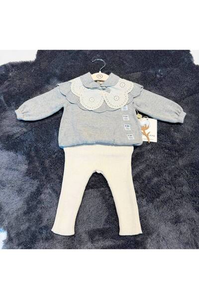 Nipperland Girl's 2-Piece Knitted Set - 100% Natural Cotton - Gray