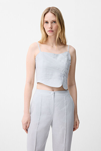 adL Gri Drape Detaylı Keten Bluz