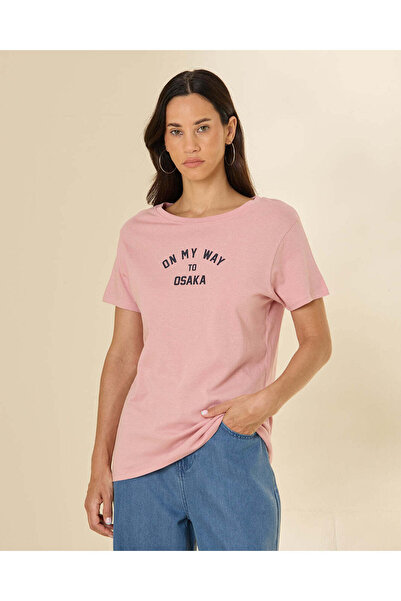 REDTAG Women Light Pink Graphic T-Shirt