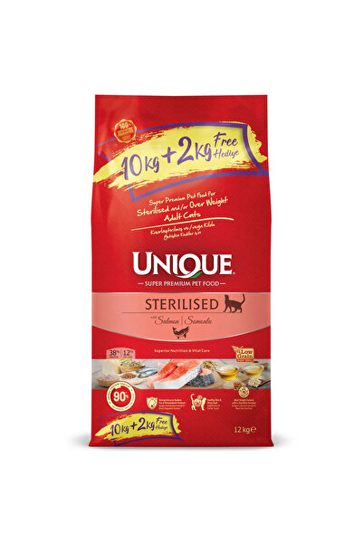 Unique Kısırlaştırılmış Kedi Maması Somonlu 12 kg (10+2 kg)