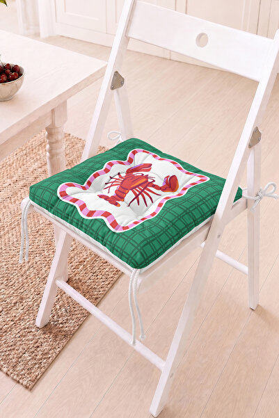 Home Kırmızı Yengeç Figürlü Pofidik Sandalye Minderi - Yeşil Çizgili Retro De...