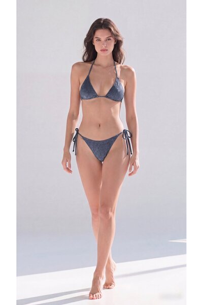 AYS Sleepwear AYS Sola Lacivert Üçgen Kesim Bağlamalı Bikini Takımı