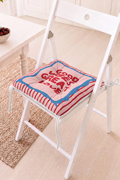Home Pembe Çizgili Good Vibes Great Love Desenli Sandalye Minderi - Modern De...