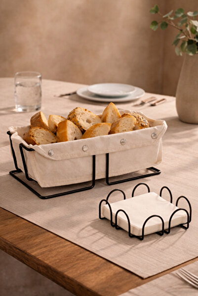 Edora Home Set of 2 Black Rectangular Bread Basket, Square Napkin Holder Kitc...