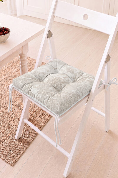 Home Vintage Doğa Motifli Pofidik Sandalye Minderi - Bej Dekoratif Bahçe Minderi