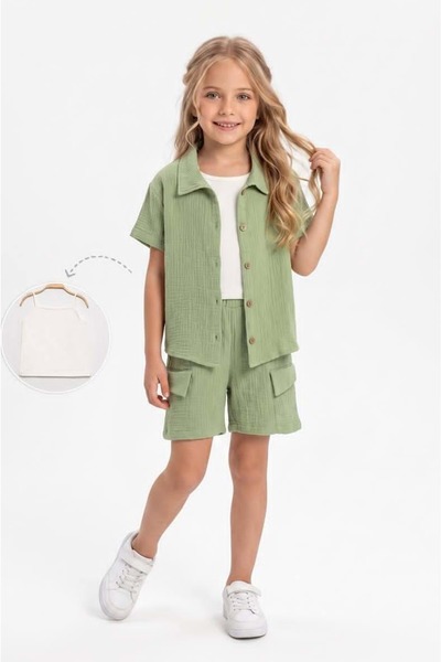 Mnk Baby&Kids Girl's 3-Piece Cotton Muslin Comfortable Set M00837 Green