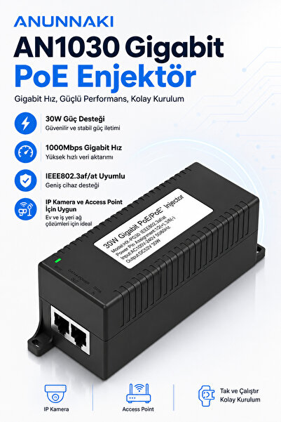 Anunnaki An1030 Gigabit Poe Injector 30W 1000Mbps Ip Camera Access Point Powe...
