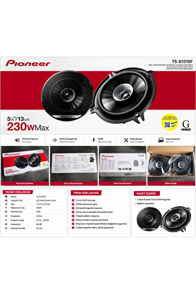 Genel Markalar 13 cm 230 Watt Çift Konili Araba Kapı İçi Hoparlör Takımı TS-G...
