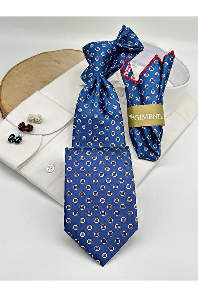 Gutiero Classic Tie with Blue Patterned Handkerchief