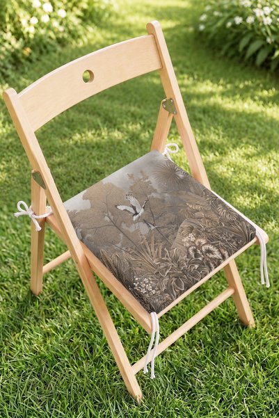 Home Turna Kuşu ve Botanik Desenli Fermuarlı Sandalye Minderi - Vintage Bahçe...