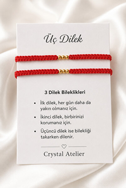 Crystal Atelier Gold Color Triple Dorica Ball Red String Macrame 3 Dorica Bra...