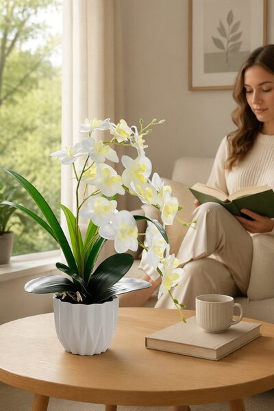 Generic 1 Plastic Lifelike Artificial Orchid Flower Pot Home Decor Adjustable...