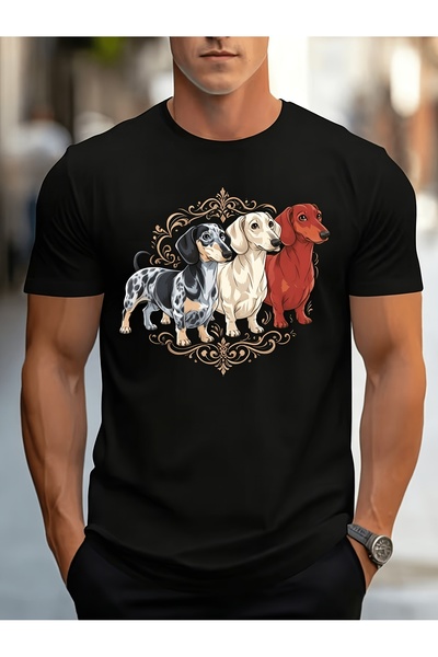 12 Teknoloji Men'S Pure T-Shirt, Featuring a Print of Three Cute Dachshunds, ...