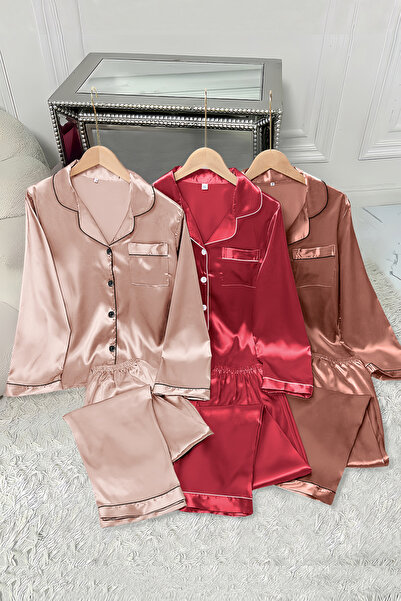 Sweet Dream Silk Satin Pajama Set for Women 6 Pcs Lounge Sleepwear Button Dow...