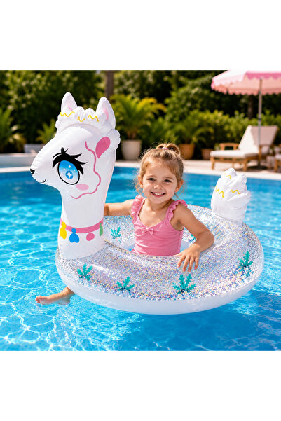 Zenorius Colac Gonflabil Alpaca pentru Copii – 90 cm - Model cu Sclipici, PVC...